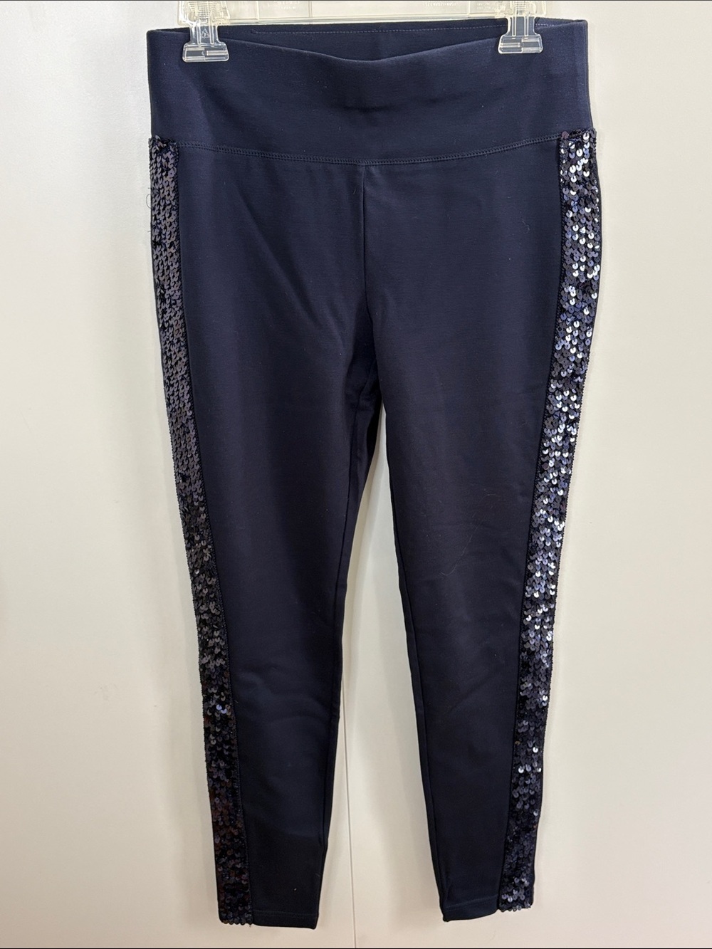 INC International Concepts Navy Sequin Side-Stripe Leggings 6